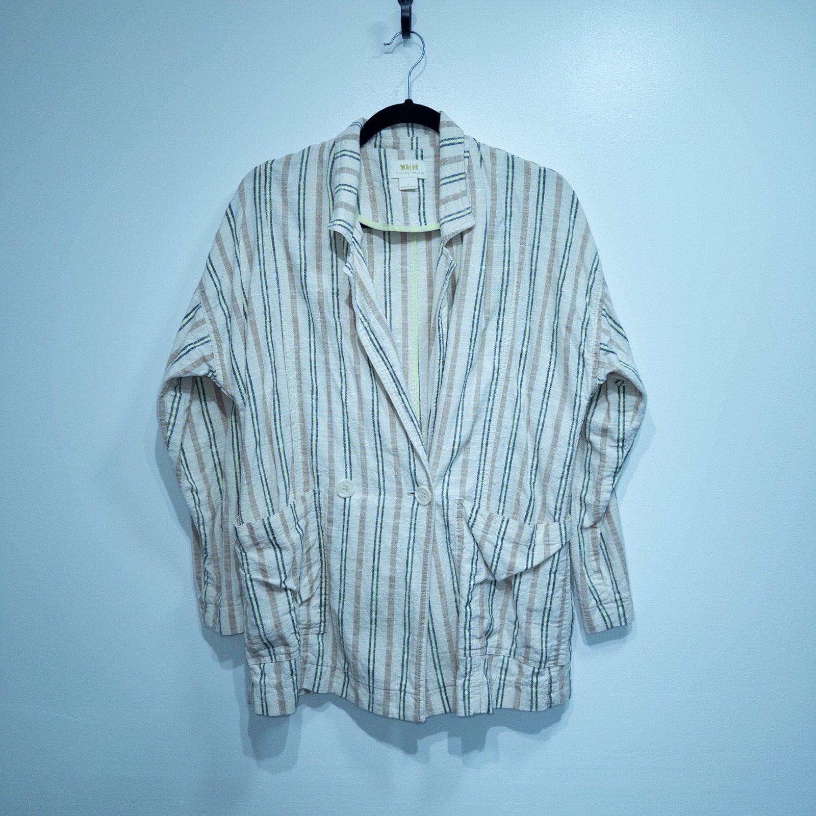 Maeve Anthropologie Cream Danielle Thea Striped Cotton Oversized Blazer Small